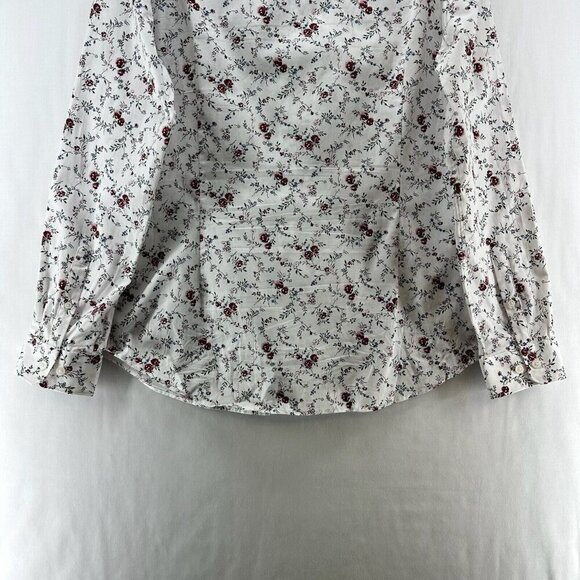 Express Blouse Womens Sz L Extra Slim Shirt Floral Button Front Cotton White - Picture 6 of 12